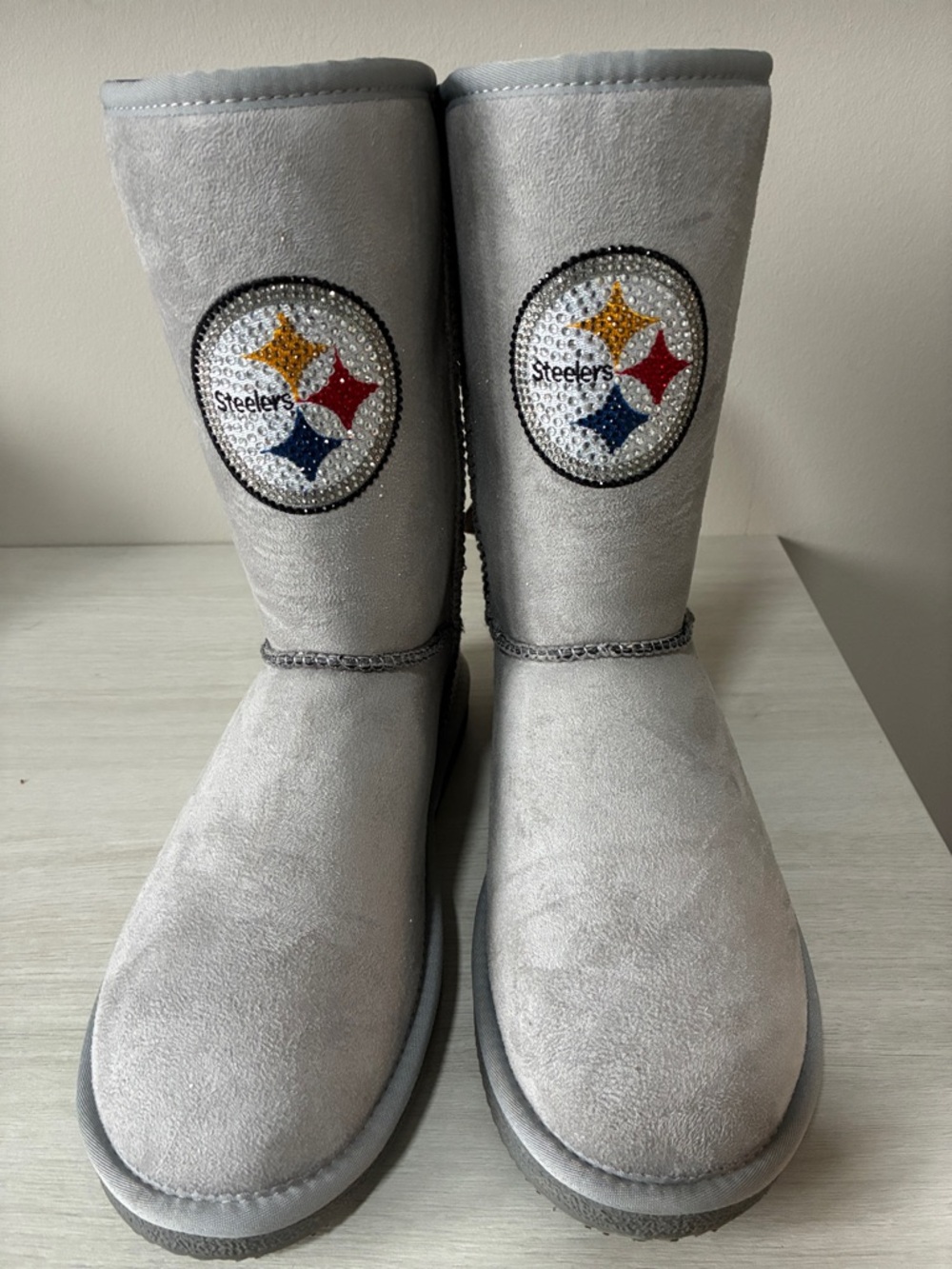 Pittsburgh Steelers Crystal Logo Gray Suede Boots size w11